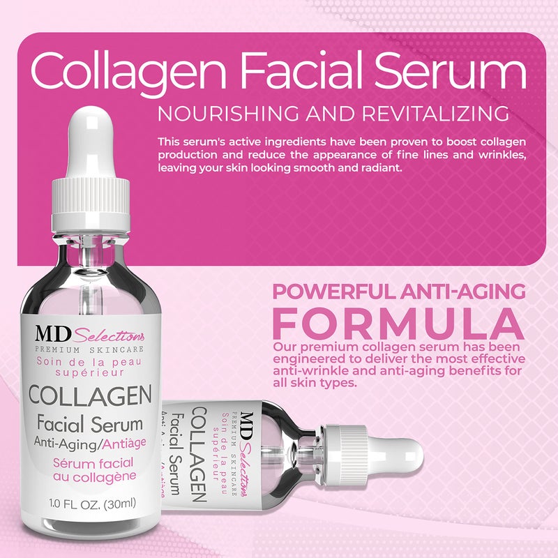MD Selections Collagen Facial Serum Tighten, Firm & Smooth with Collagen Peptide & Green Tea, Advanced Collagen Repair Anti Aging Facial Formula, 1 Oz - Image 5